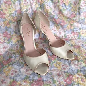 kate spade New York Pearl Cream Silk Peep-Toe Heels